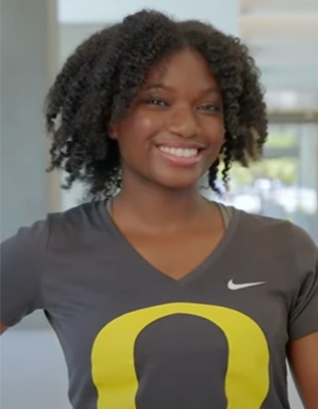 Jailah smiling in the Erb Memorial Union on UO campus